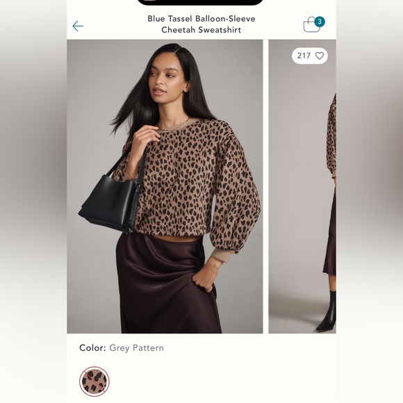 ANTHRO Blue Tassel Balloon Sleeve Cheetah Sweatshirt MED - Picture 6 of 8